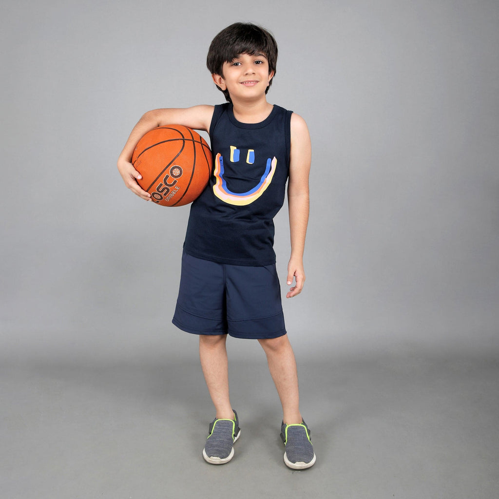Boys Sleeveless T-shirt with Smiley Print Tshirts Navy 1-2 Y 