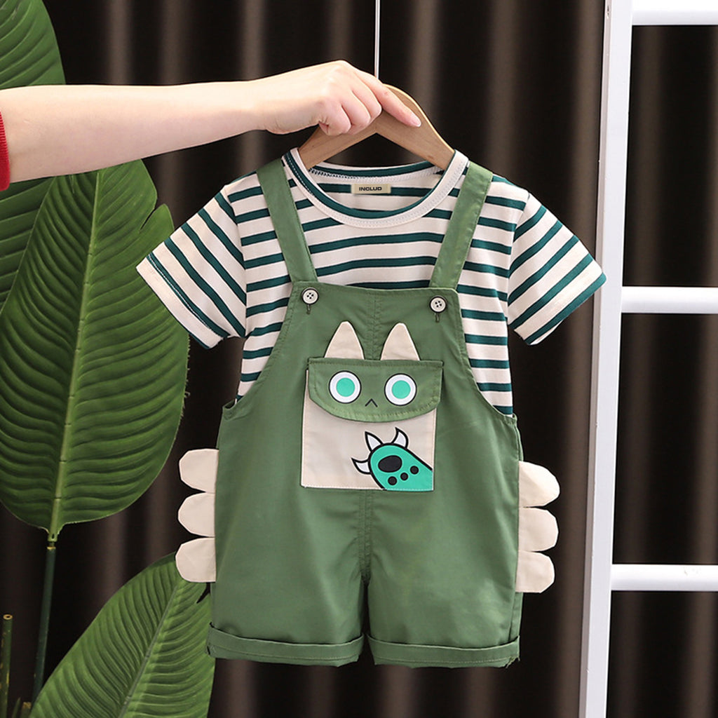 Boys Striped T-shirt with Dungaree Set Sets Green 1-2 Y 