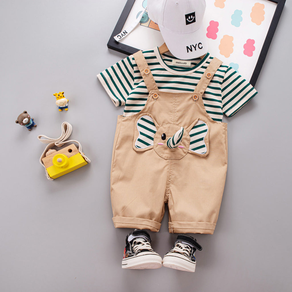 Boys Striped T-shirt with Dungaree Set Sets Khaki 1-2 Y 