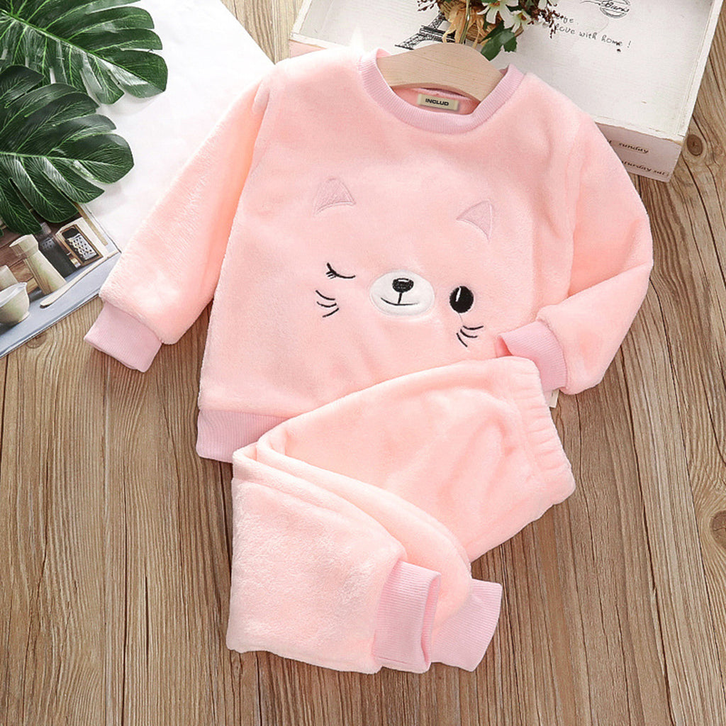Girls Fleece Sweatshirt with Sweatpants Set Winterwear Sets Pink 1-2 Y 