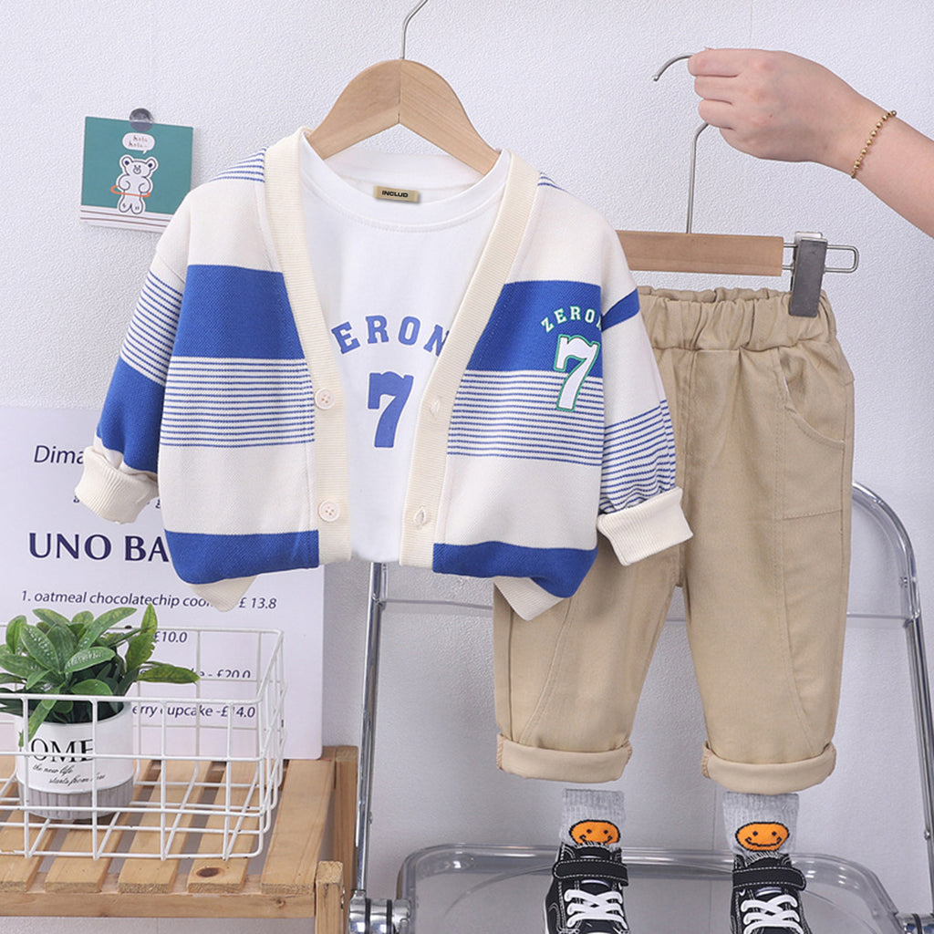 Boys T-shirt with Stripe Cardigan & Trousers Set Sets Light Blue 1-2 Y 