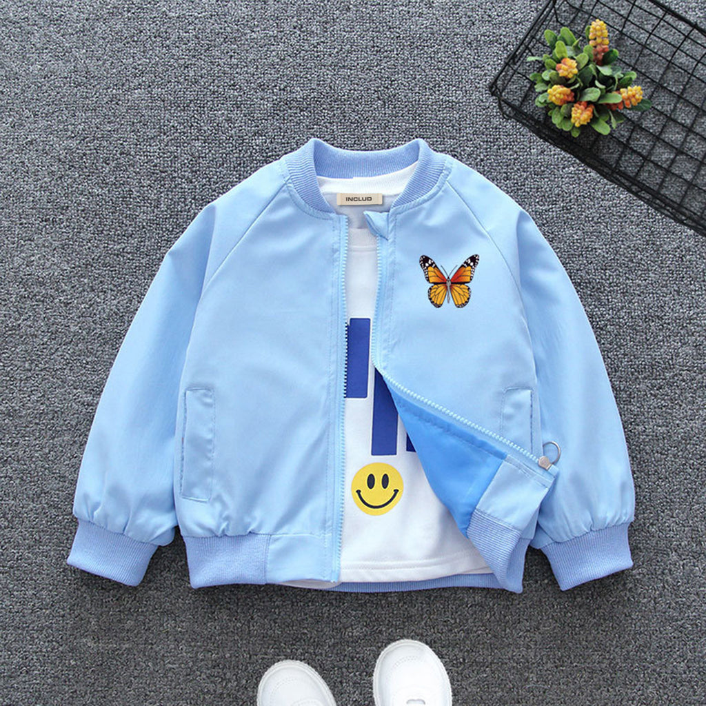 Girls Butterfly Patch Bomber Jacket Coats & Jackets Blue 1-2 Y 