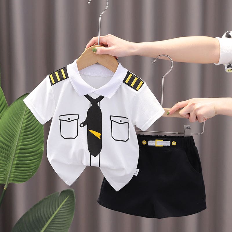 Boys Neck Tie Printed T-Shirt With Shorts 2 pc. Sets White 1-2 Y 
