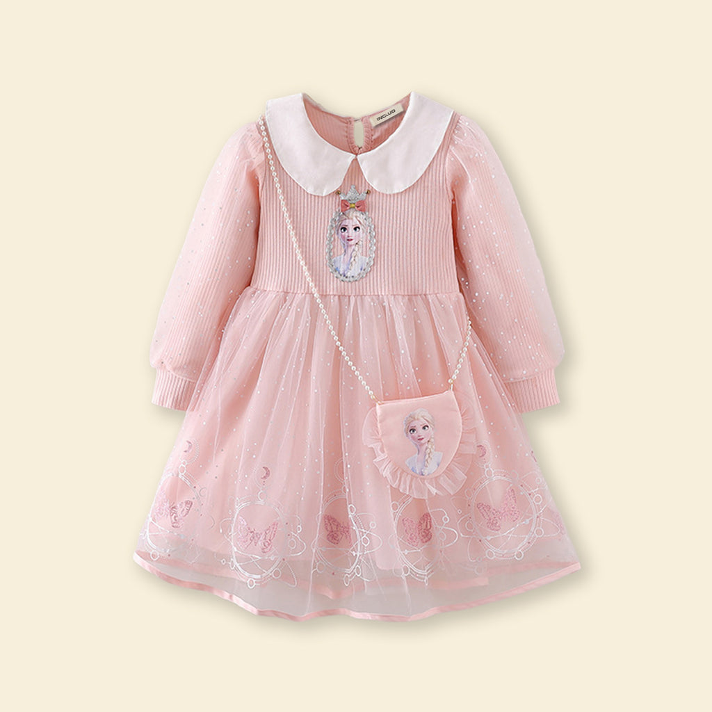 Girls Long Sleeve Princess Party Dress Party Dresses Pink 1-2 Y