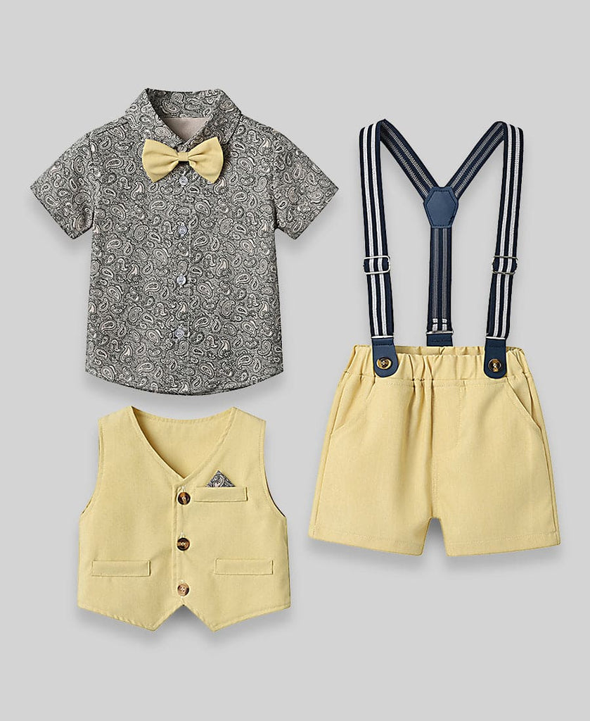 Boys Light Yellow Party Wear 3Pc Clothing Sets (Shirt,Waistcoat,Suspender) Sets Style 3 1-2 Y