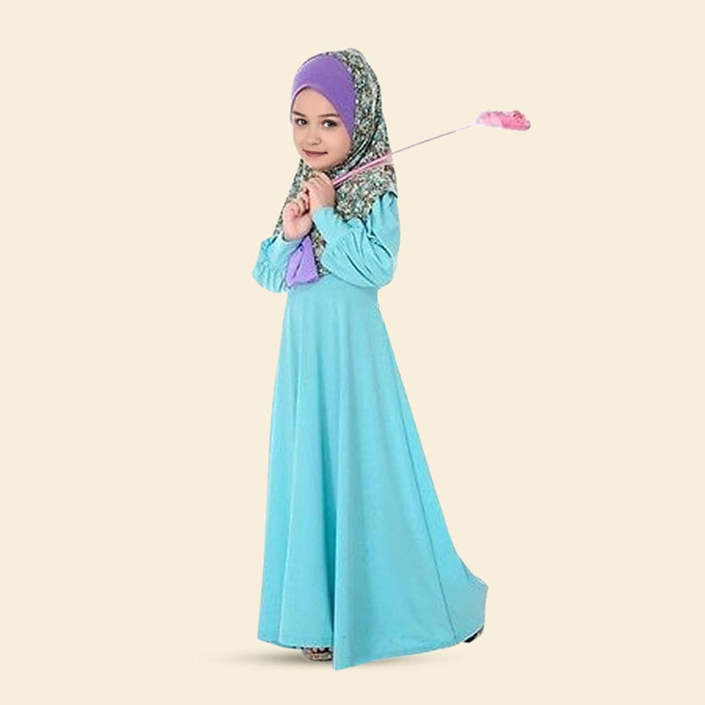Girls Long Sleeve Round Neck Dress With Scarf Casual Dresses   