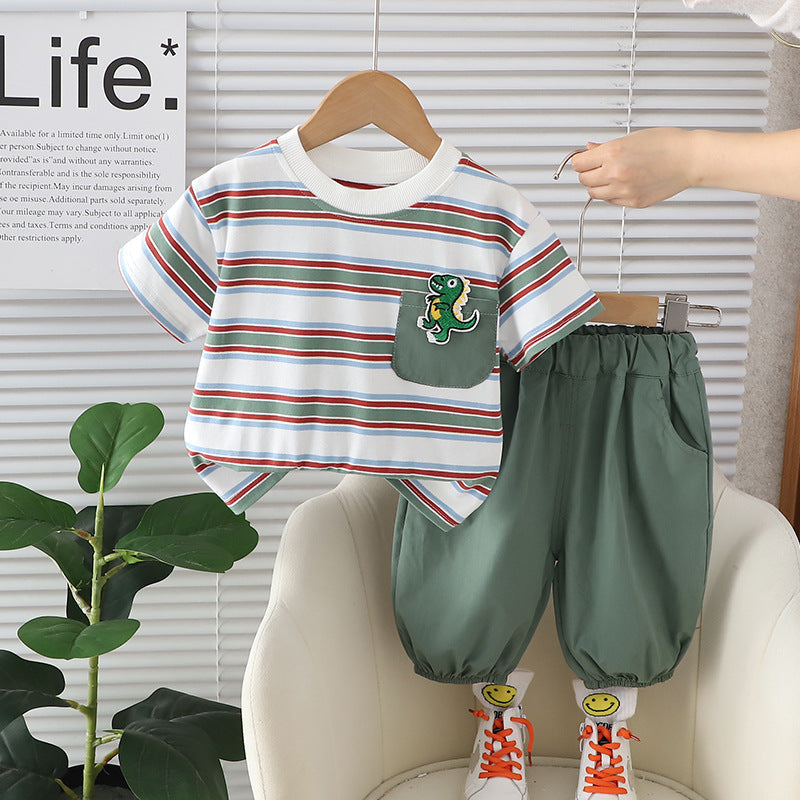 Boys Striped T-shirt with Bermudas Set Sets Green 1-2 Y 