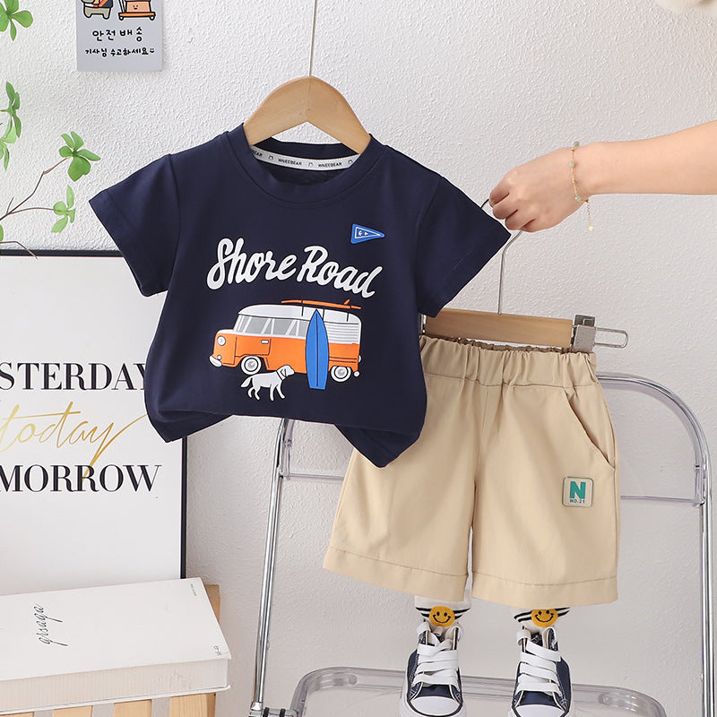 Boys Car Graphic T-Shirt With Elasticated Shorts 2 pc. Sets Blue 1-2 Y 