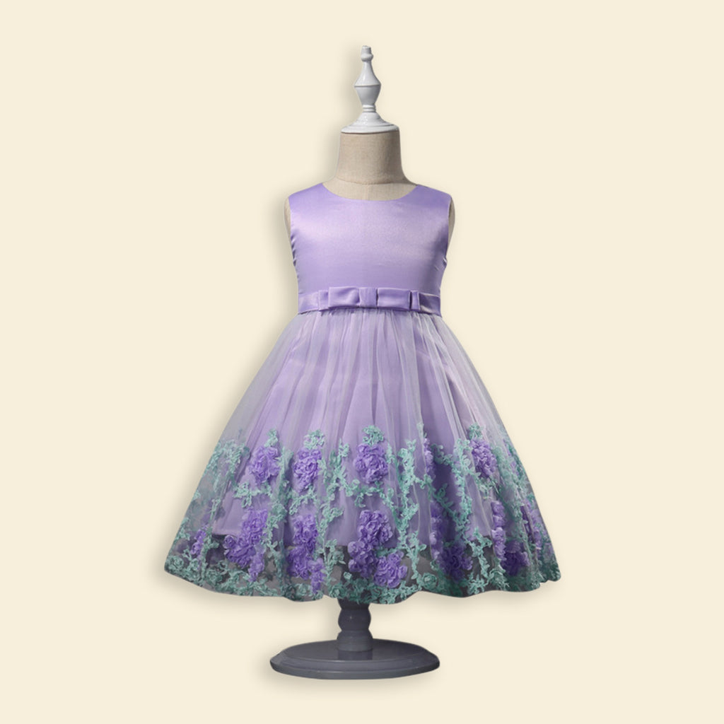 Girls Flower Applique Tulle Party Dress Party Dresses Purple 1-2 Y 