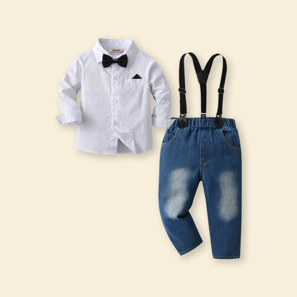 Boys Shirt with Suspender Denims Set 2 pc. Sets White 1-2 Y 
