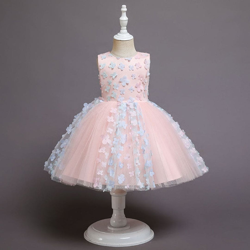 Girls Flower Applique Party Dress Party Dresses Peach 1-2 Y 