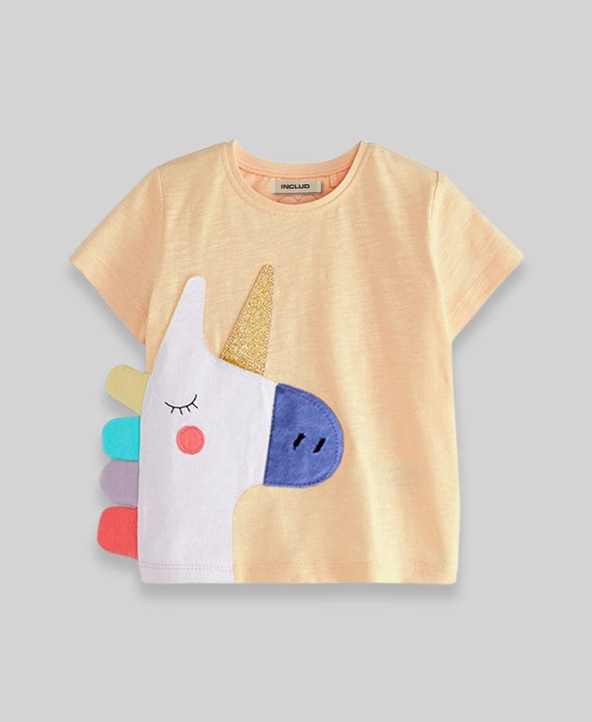 Girls T-Shirt with Applique Tshirts Peach 1-2 Y 