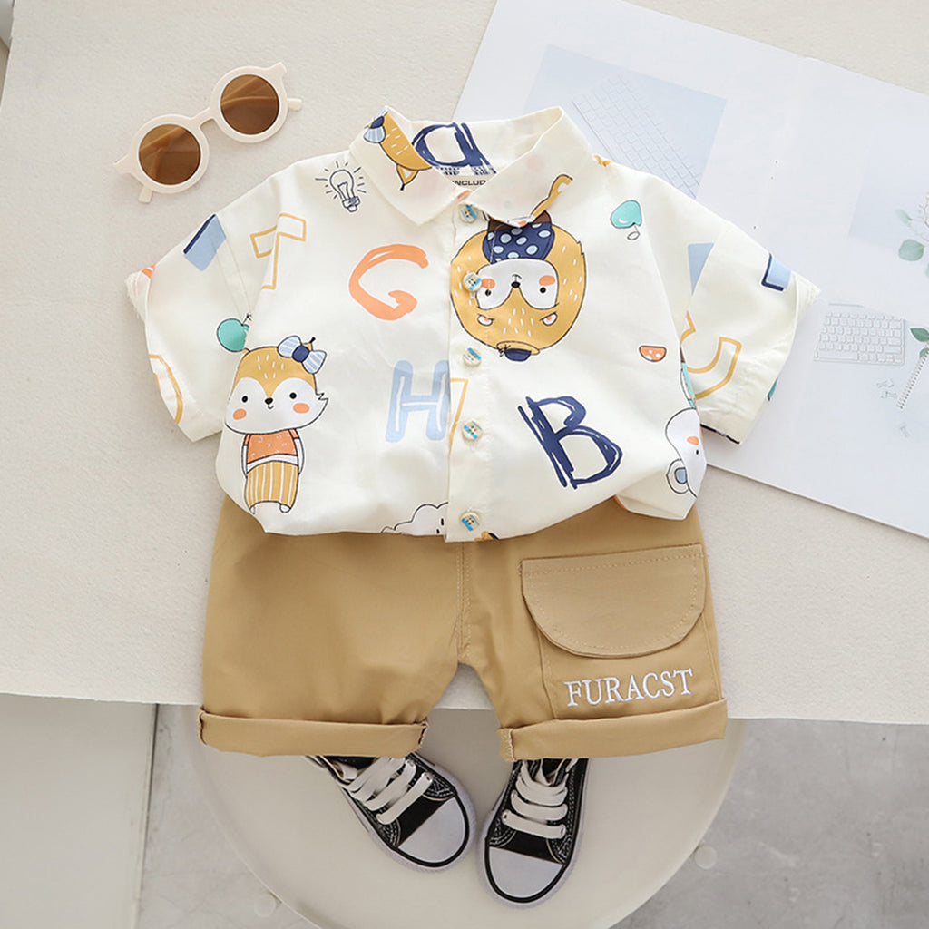 Boys Printed Shirts With Flap Pocket Shorts Sets White 1-2 Y 
