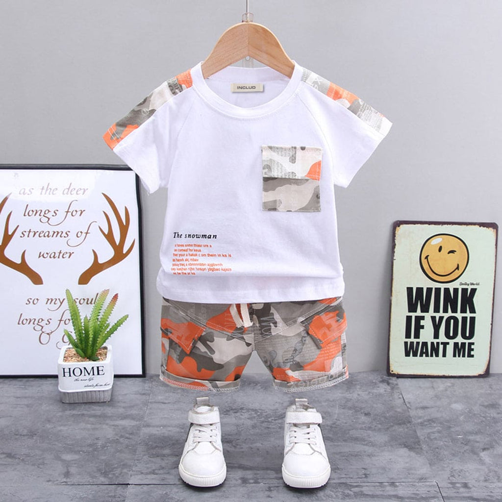Boys Camouflage Pocket T-Shirt & Shorts Sets Orange 1-2 Y 