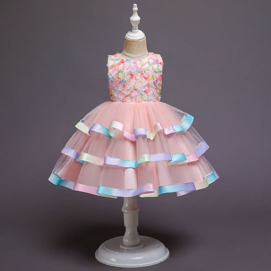 Girls Unicorn Inspired Tiered Party Dress Party Dresses Pink 1-2 Y 