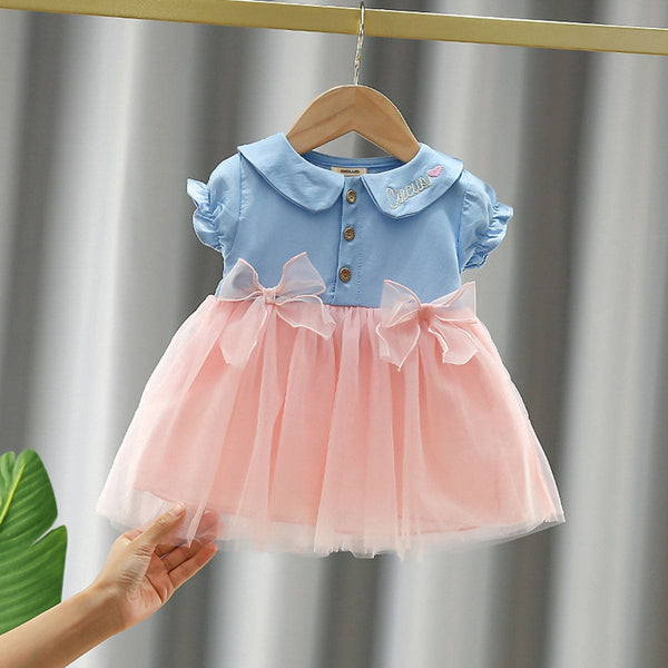 Girls Dress with Bow Applique Casual Dresses Pink 1-2 Y 