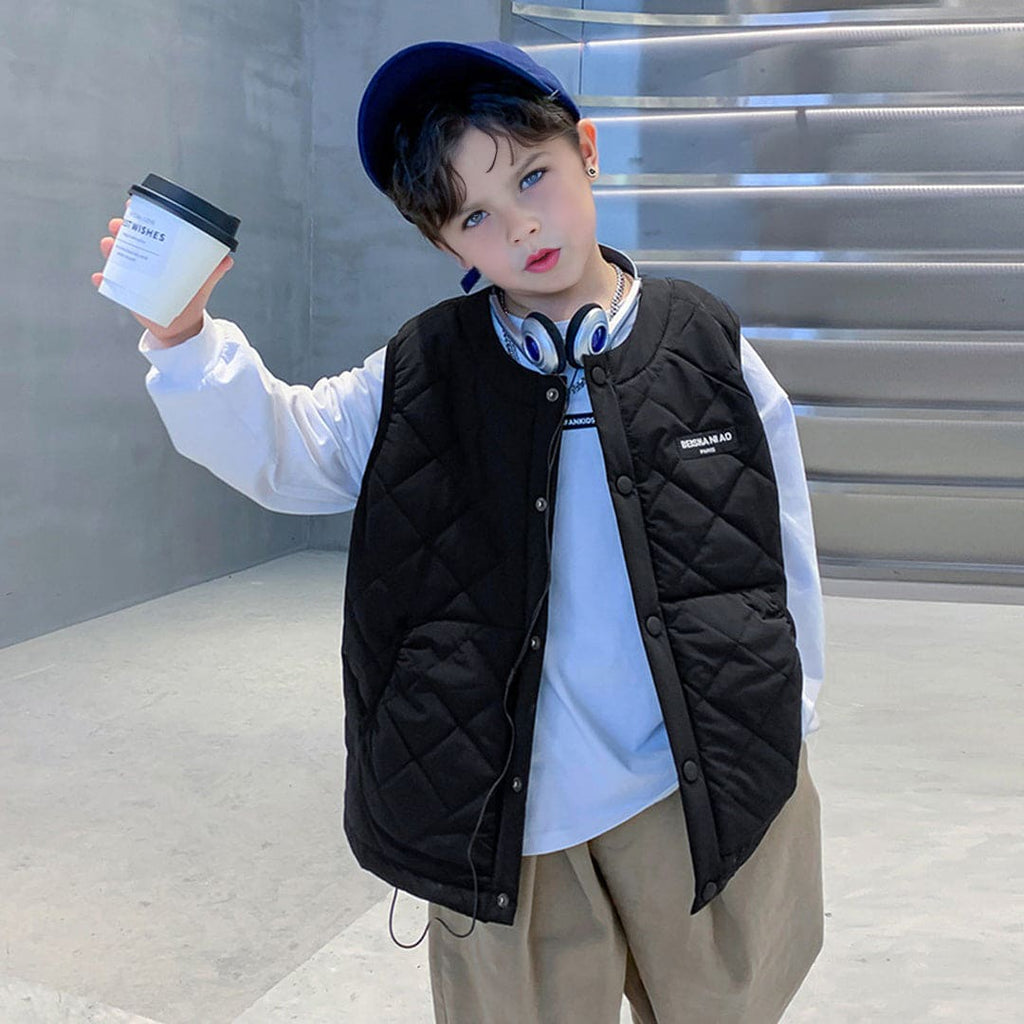 Boys Solid Sleeveless Jacket Coats & Jackets Black 4-5 Y 