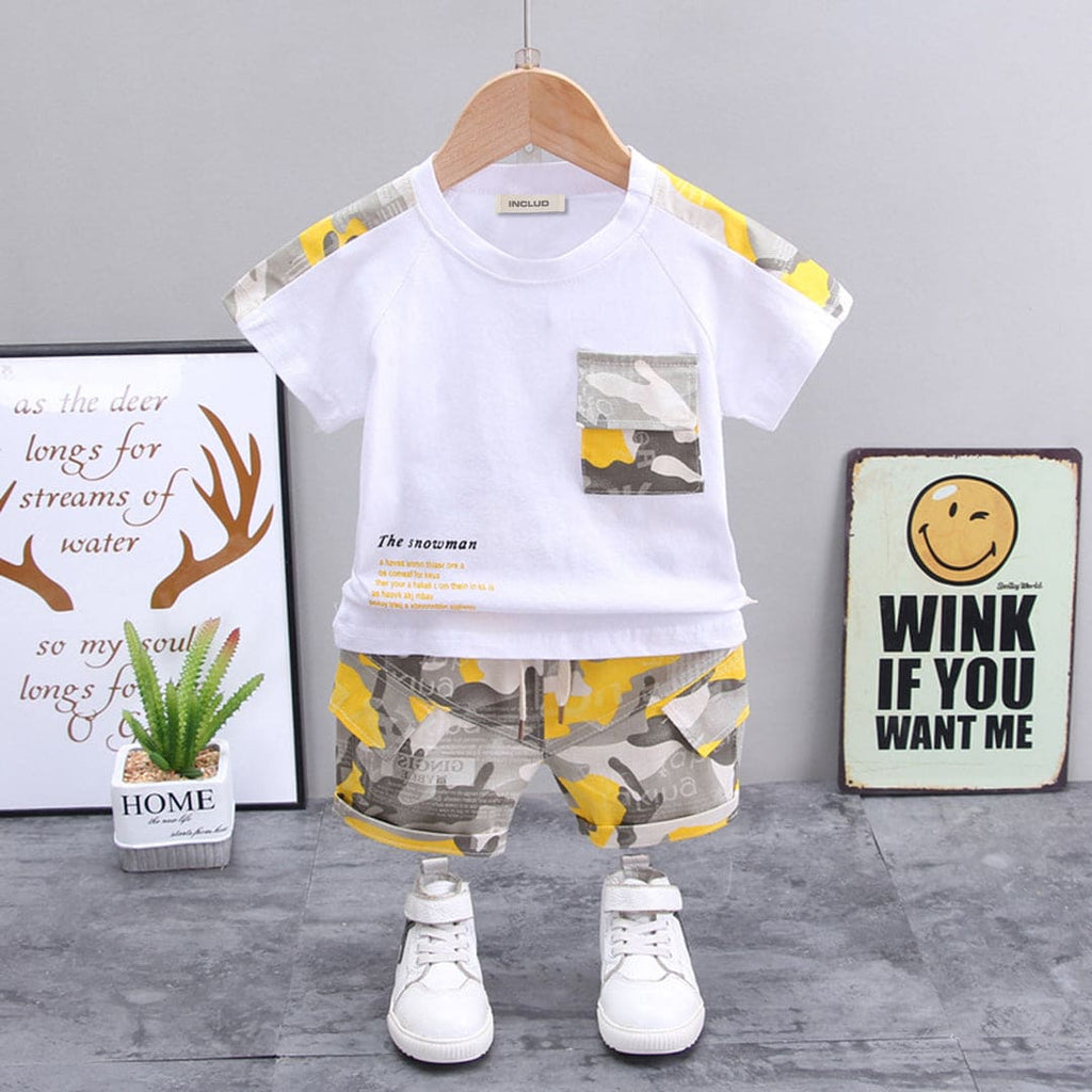 Boys Camouflage Pocket T-Shirt & Shorts Sets Yellow 1-2 Y 