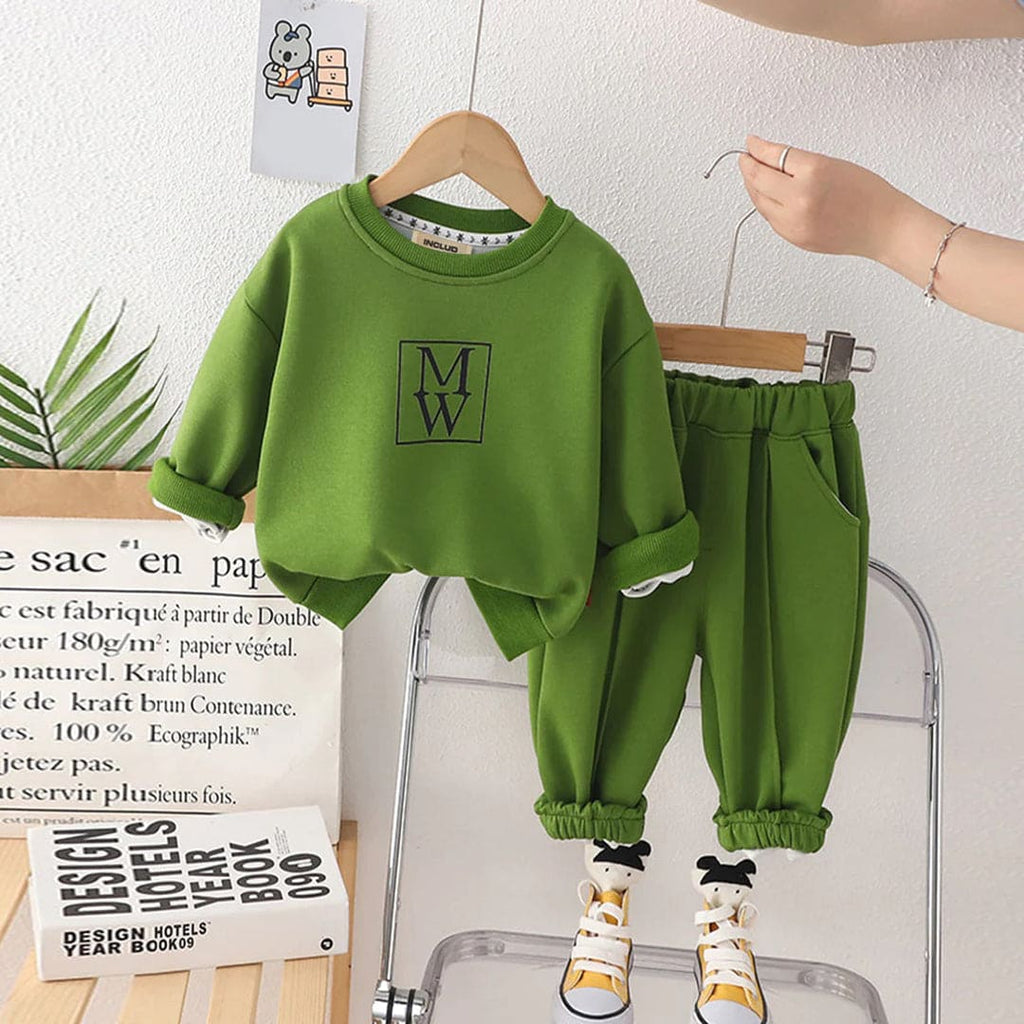 Boys Sweatshirt with Joggers Set Winterwear Sets Green 1-2 Y 