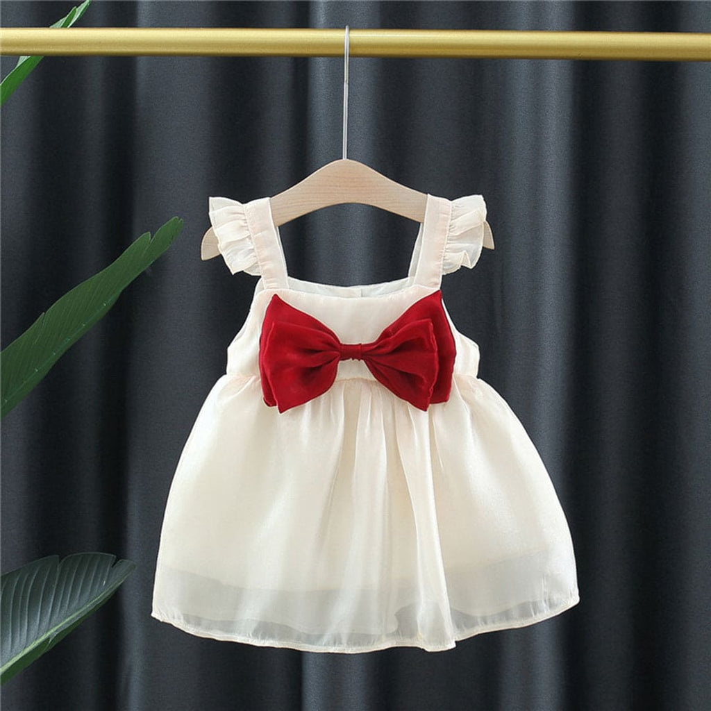 Girls Statement Bow Tulle Overlay Party Dress Party Dresses Beige 1-2 Y 