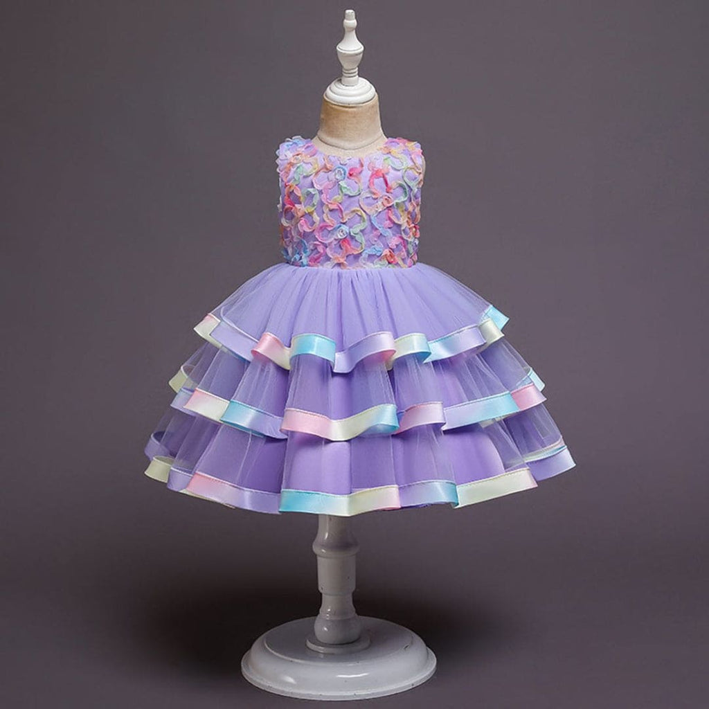 Girls Unicorn Inspired Tiered Party Dress Party Dresses Purple 1-2 Y 