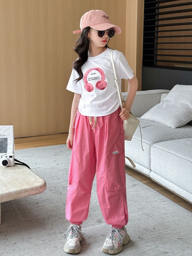 Girls Short Sleeve Graphic T-Shirt With Jogger Set Sets White 6-7 Y 