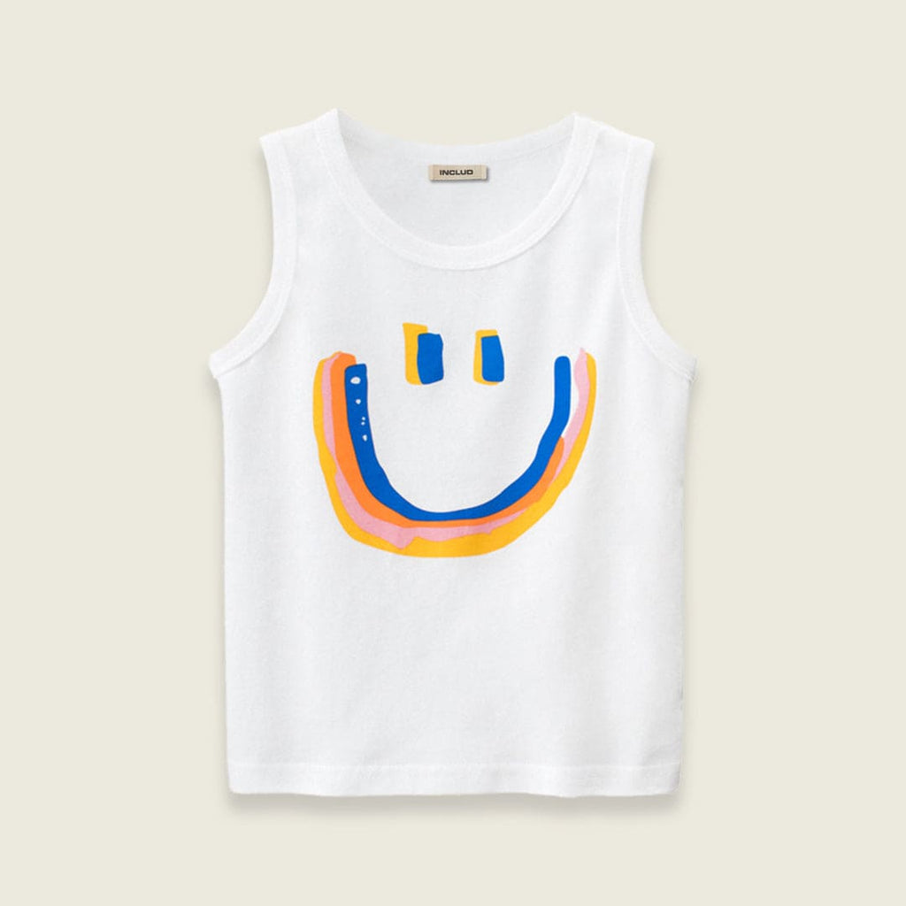 Boys Sleeveless T-shirt with Smiley Print Tshirts White 1-2 Y 