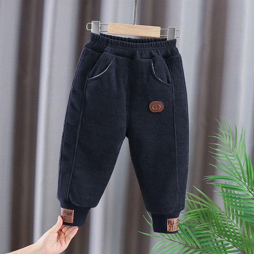 Boys Corduroy Joggers With PU Patch Trackpants & Joggers Blue 1-2 Y 