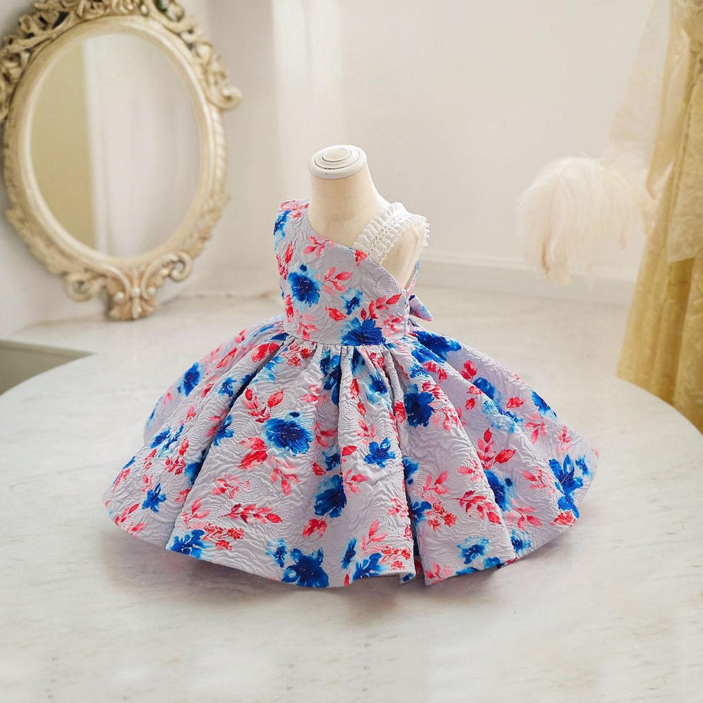 Girls Floral Print One Shoulder Party Dress Party Dresses Grey 1-2 Y