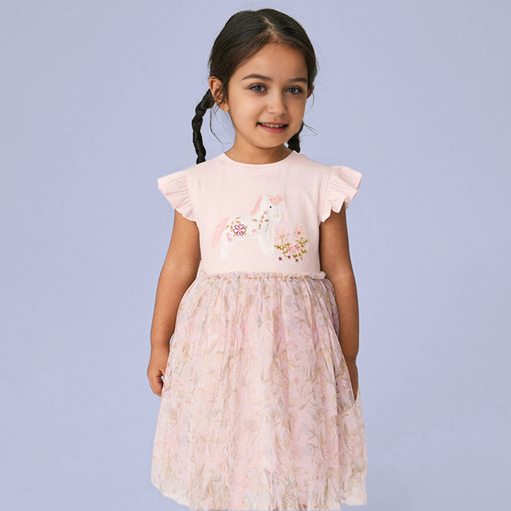 Girls Sleeveless Fairy Tales Printed Dress Casual Dresses Pink 1-2 Y 