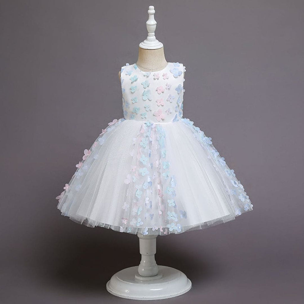 Girls Flower Applique Party Dress Party Dresses White 1-2 Y 