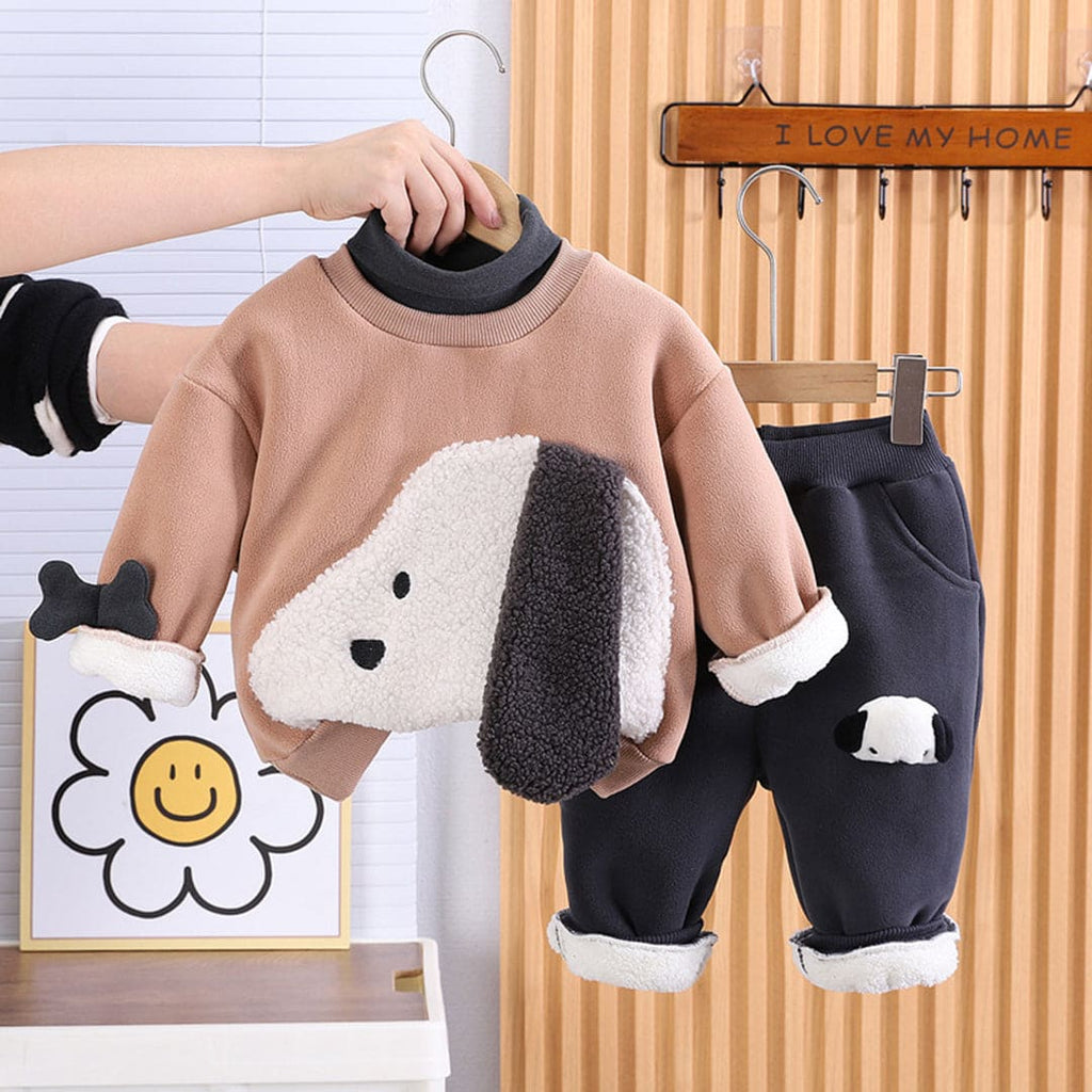 Boys Sweatshirt with Joggers Set Winterwear Sets Brown 1-2 Y 