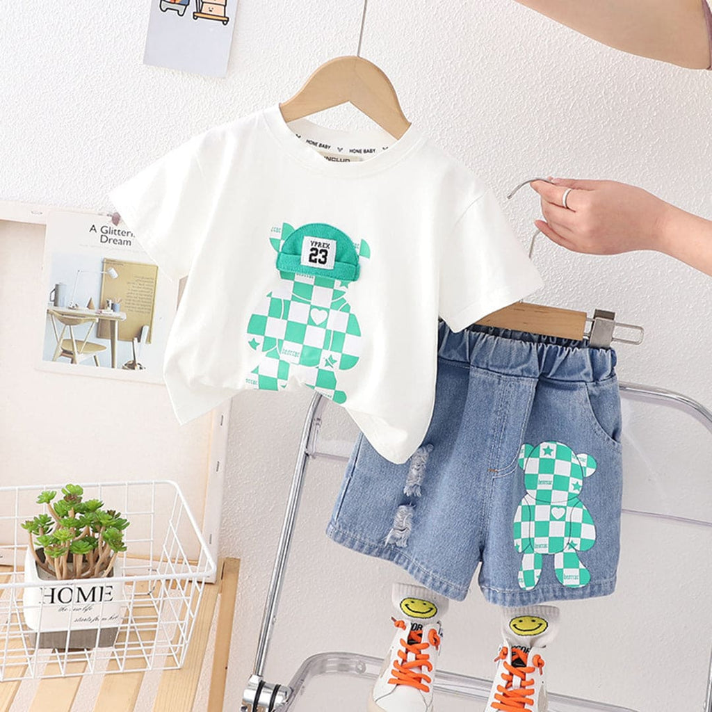 Boys Graphics Print T-Shirt & Denim Shorts Sets White 1-2 Y 