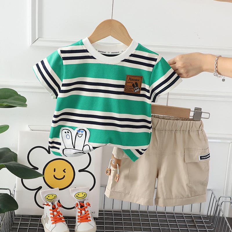 Boys Striped Short Sleeve T-Shirt With Shorts 2 pc. Sets Green 1-2 Y 