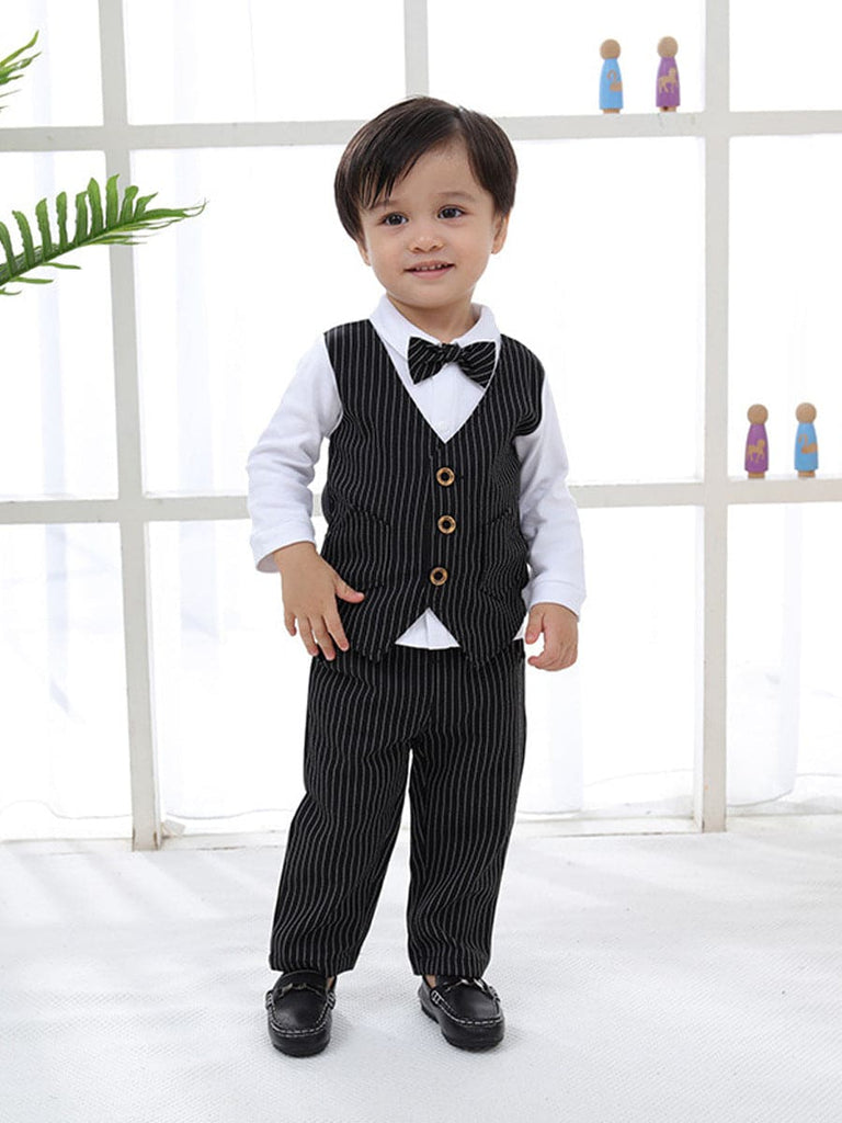 Boys Striped Waistcoat Mock Shirt With Trousers Set 2 pc. Sets Black 1-2 Y 