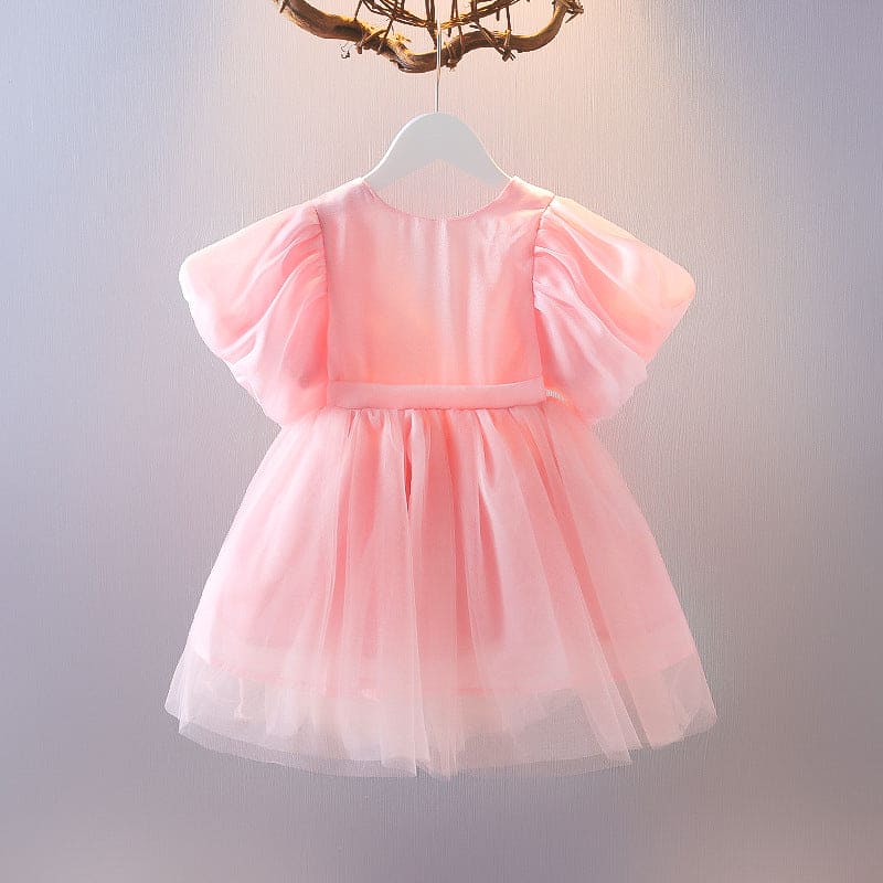 Girls Gathered Tulle Party Dress with Statement Bow Party Dresses Pink 1-2 Y 