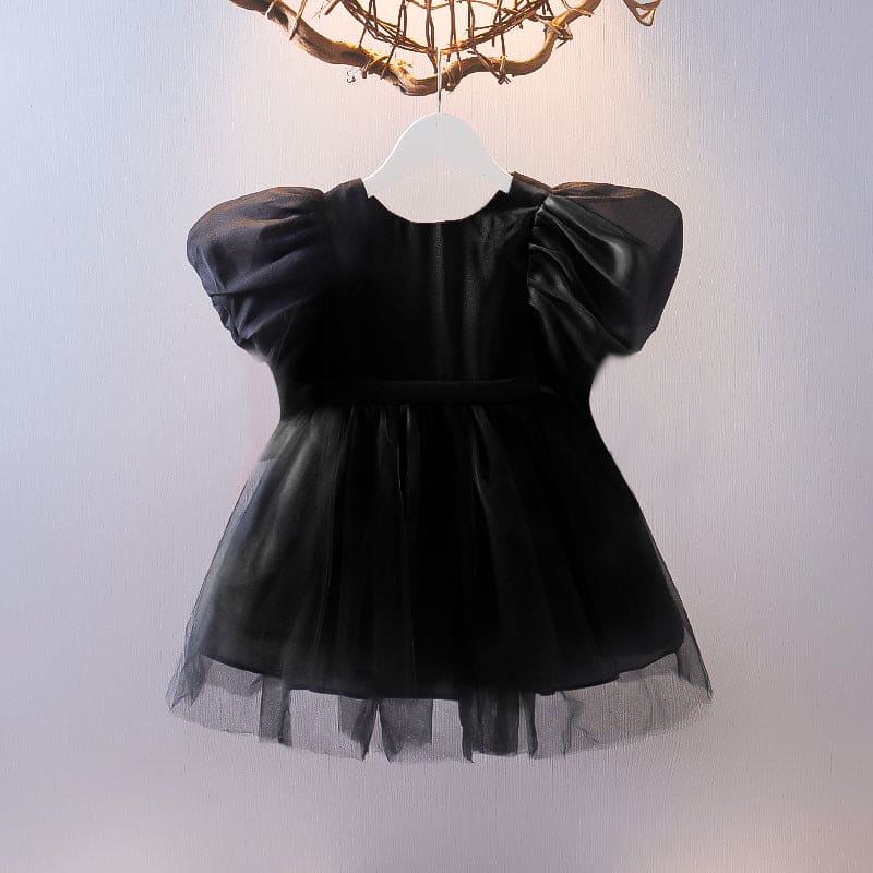 Girls Gathered Tulle Party Dress with Statement Bow Party Dresses Black 1-2 Y 