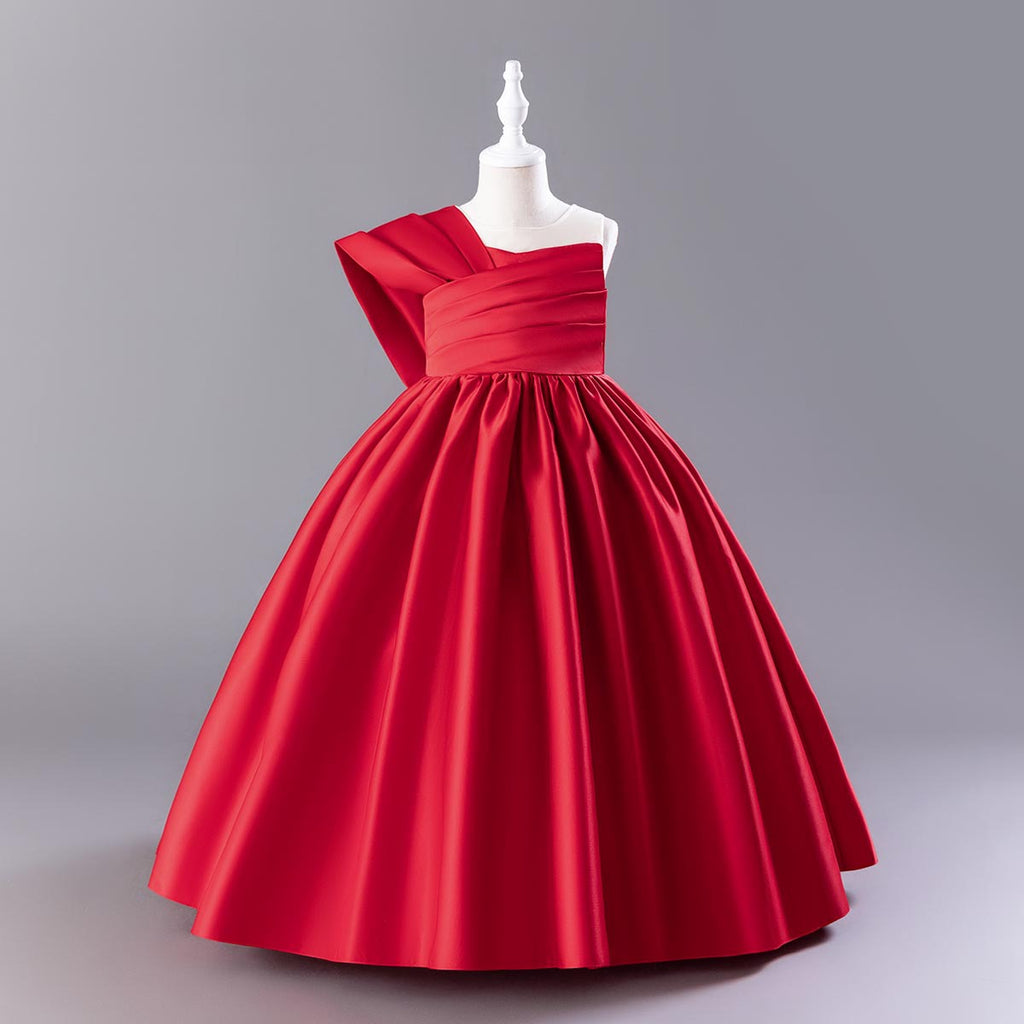 Girls One Shoulder Sleeves Party Wear Gown Party Dresses Red 6-7 Y