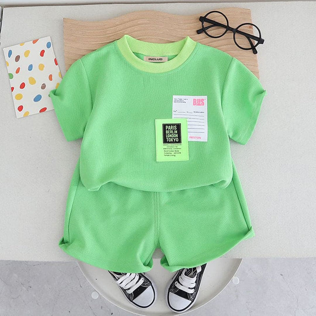 Boys Knitted T-shirt & Shorts Set Sets Light Green 1-2 Y 