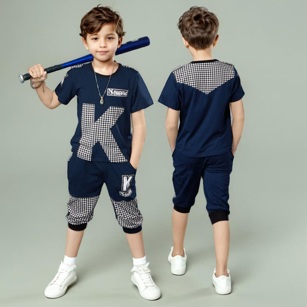 Boys Printed T-shirt with Bermudas Set Sets Navy 4-5 Y 