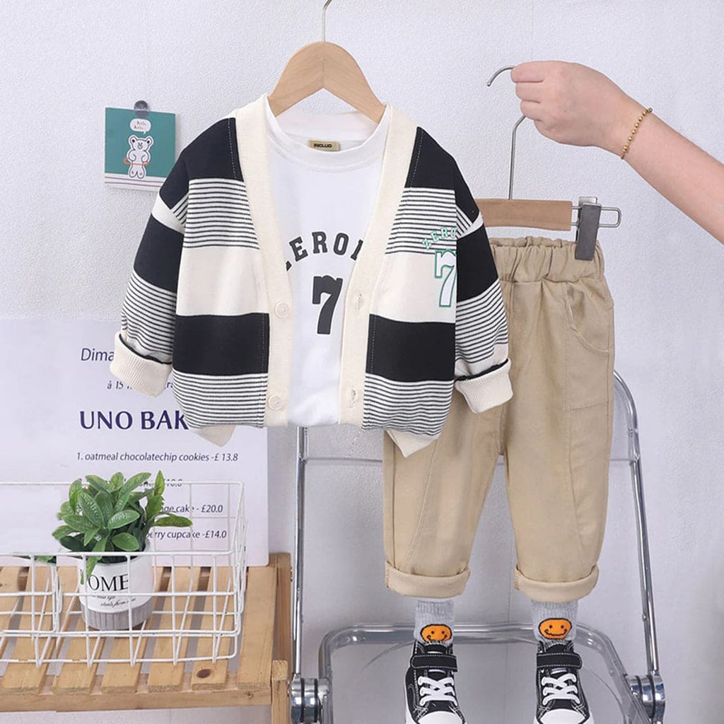 Boys T-shirt with Stripe Cardigan & Trousers Set Sets Black 1-2 Y 