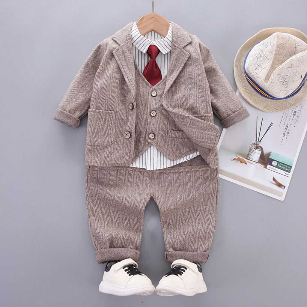 Boys Striped Shirt with Waistcoat & Trousers Suit Set 3 pc. Sets Dark Brown 1-2 Y 