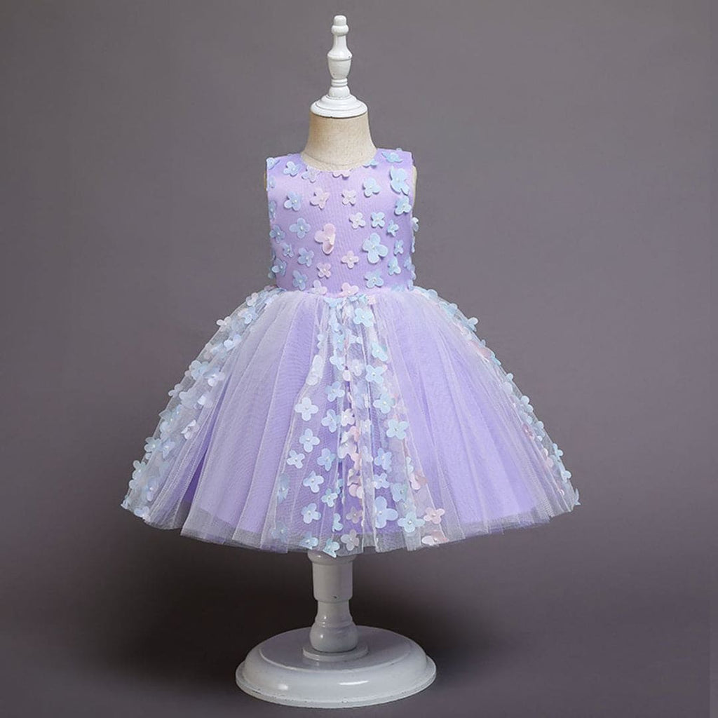 Girls Flower Applique Party Dress Party Dresses Purple 1-2 Y 