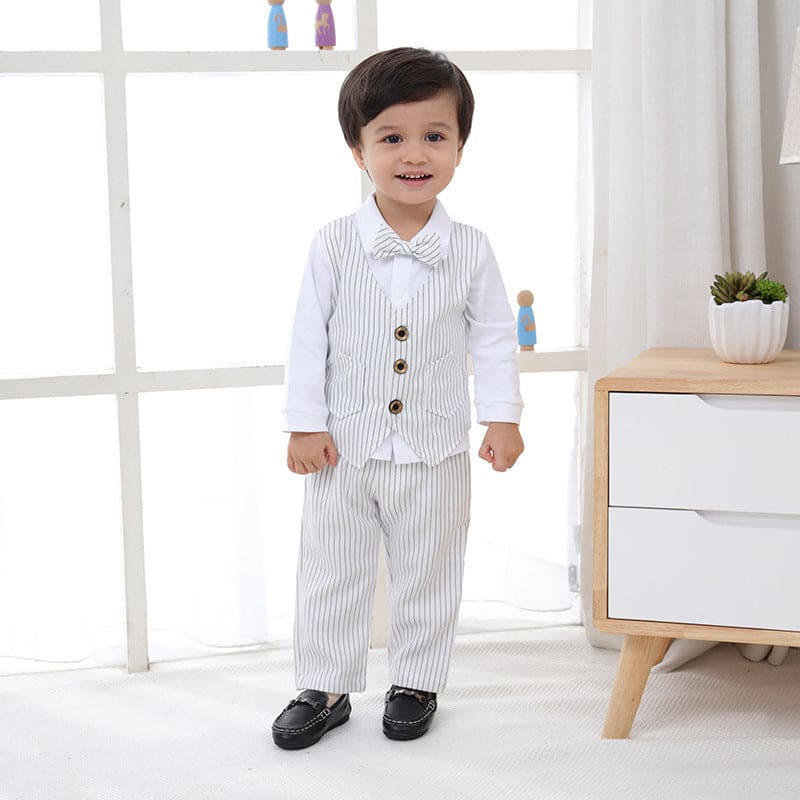 Boys Striped Waistcoat Mock Shirt With Trousers Set 2 pc. Sets White 1-2 Y 