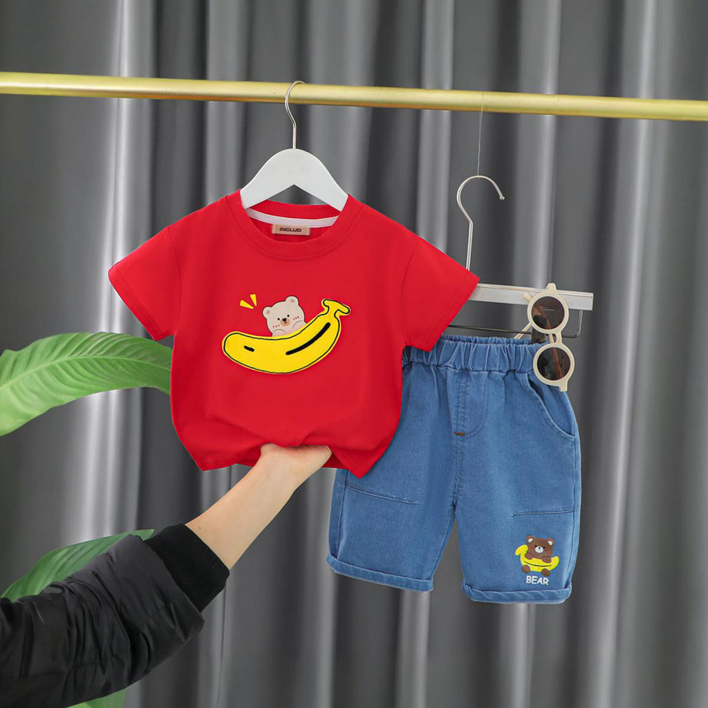 Boys Banana Patch T-shirt with Denim Shorts Set Sets Red 1-2 Y 