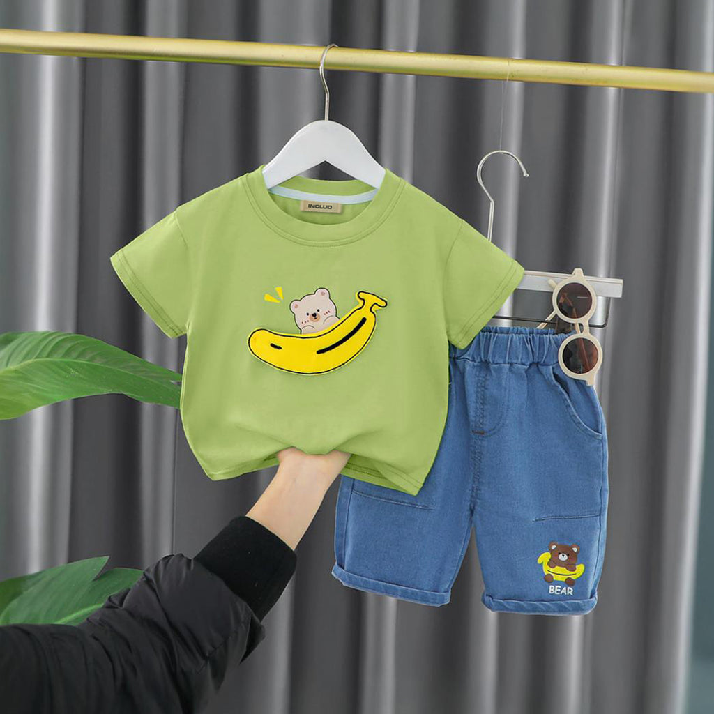 Boys Banana Patch T-shirt with Denim Shorts Set Sets Green 1-2 Y 