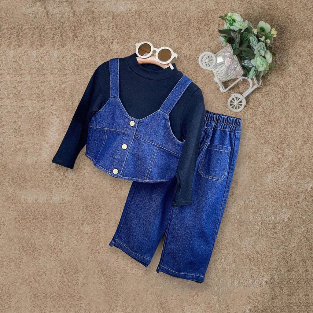 Girls Tshirt with Denim Cord Set Sets Blue 2-3 Y 
