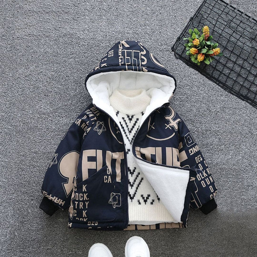 Boys Printed Hooded Fleece Jacket Coats & Jackets Black 1-2 Y 