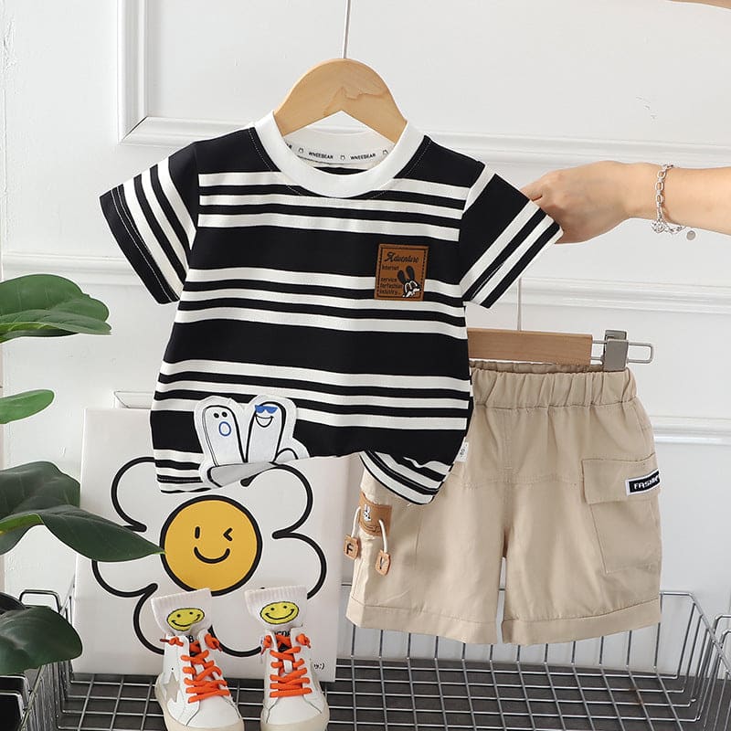 Boys Striped Short Sleeve T-Shirt With Shorts 2 pc. Sets Black 1-2 Y 