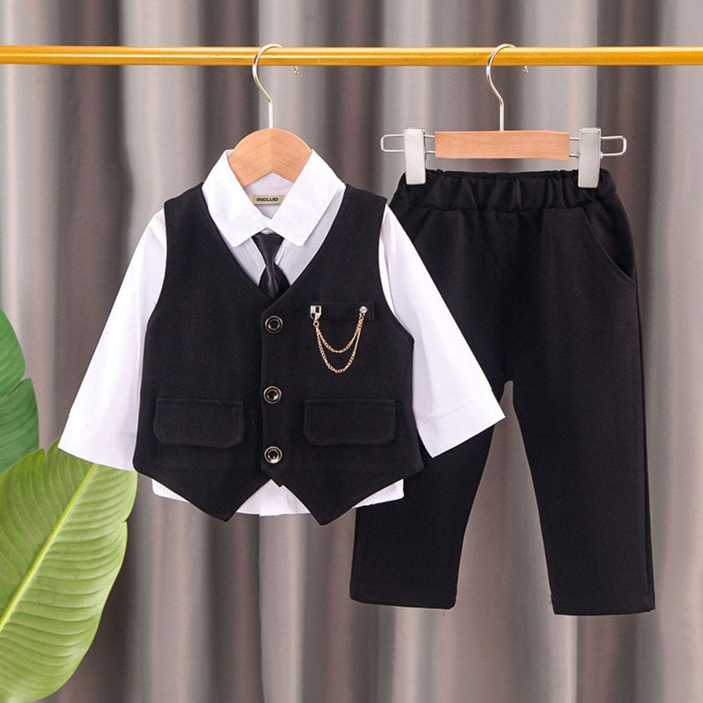 Boys Formal Waistcoat with Shirt & Trousers Set 3 pc. Sets Black 1-2 Y 